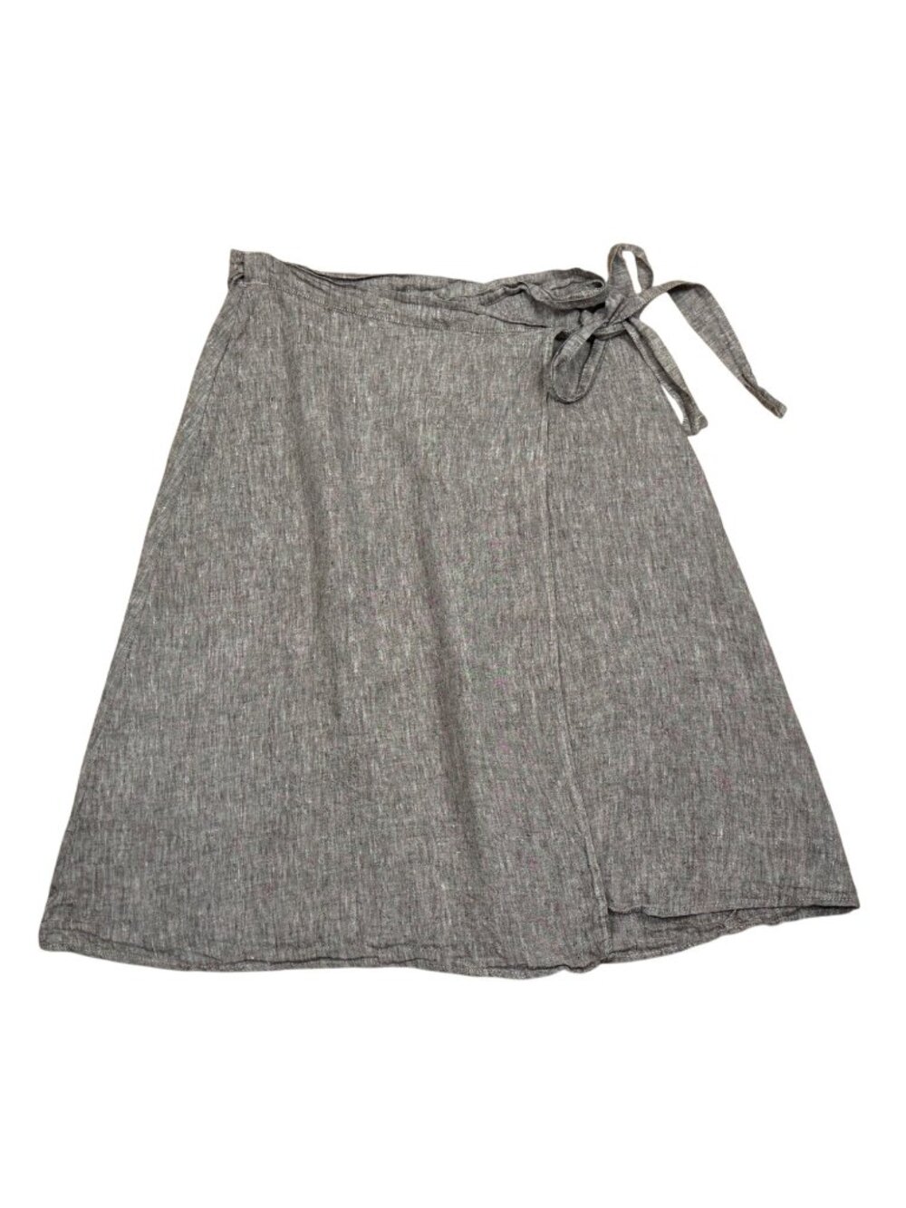 Len.Ok Gray 100% Linen Gray Lagenlook Wrap Skirt  Size L
